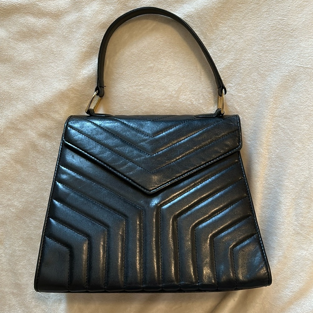 Yves Saint Laurent quilted chevron black leather hand bag- Amazing Condition!